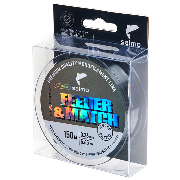 Aukla monofīlā Salmo Diamond FEEDER & MATCH FLUORO COATED Olive Green 150
