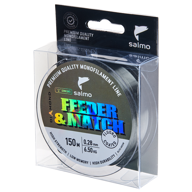 Aukla monofīlā Salmo Diamond FEEDER & MATCH FLUORO COATED Olive Green 150