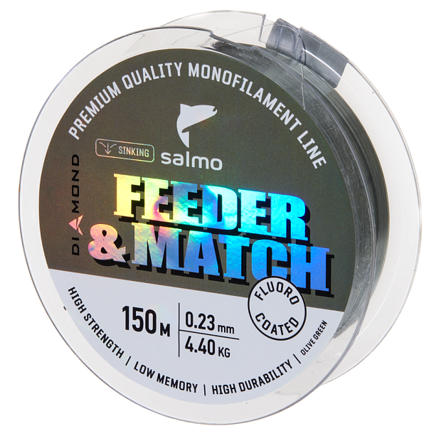 Aukla monofīlā Salmo Diamond FEEDER & MATCH FLUORO COATED Olive Green 150