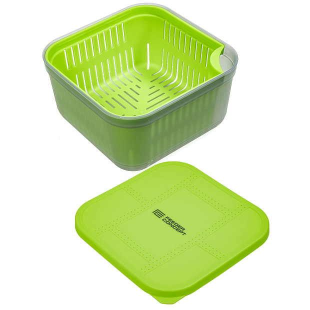 Kastīte ēsmai ar vāku un iekšējo trauku Feeder Concept FEEDER BAIT BOX M