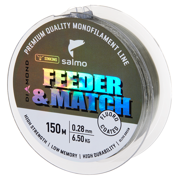 Aukla monofīlā Salmo Diamond FEEDER & MATCH FLUORO COATED Olive Green 150